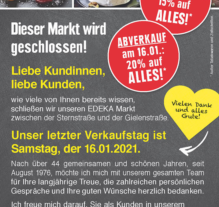 Markt an der Gielenstraße schließt